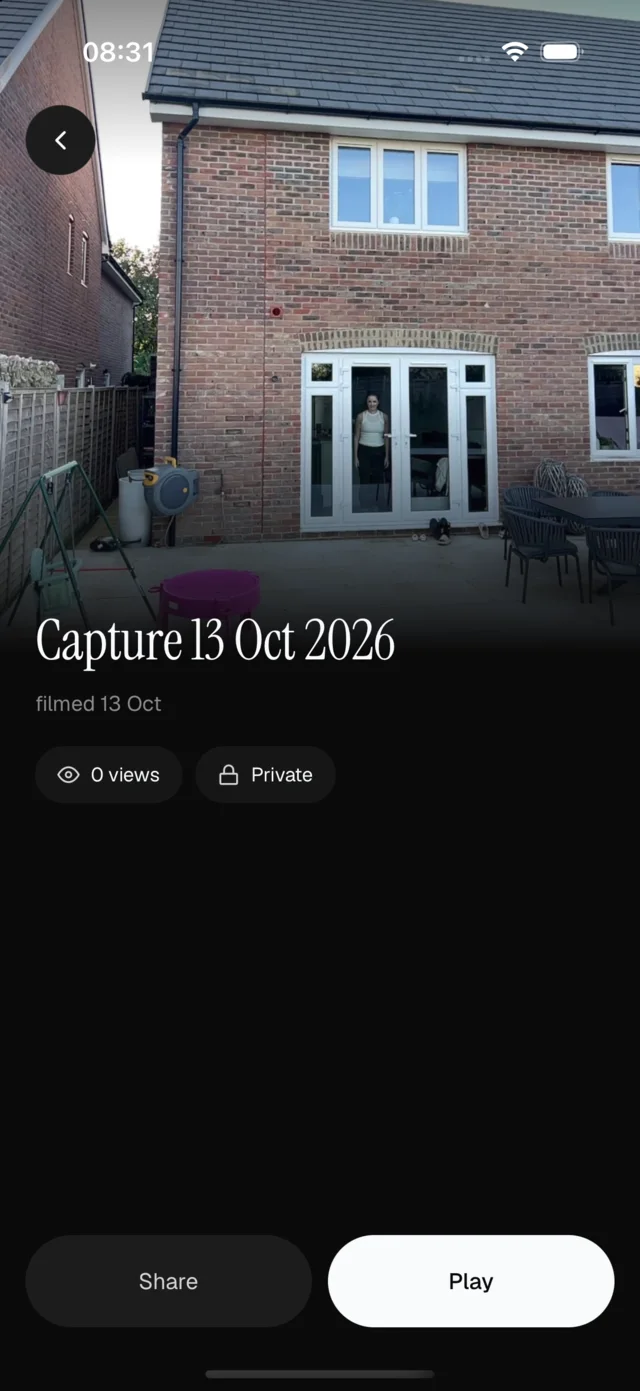 A scene in the iPhone app, with its share and play buttons